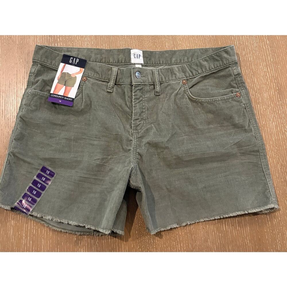 GAP Corduroy Shorts Womens Size 16 Olive Green Frayed Hem Casual Summer NWT